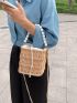 Mini Drawstring Design Pearl Strap Straw Bag