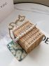 Mini Drawstring Design Pearl Strap Straw Bag