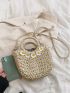 Mini Flower Decor Drawstring Design Straw Bag