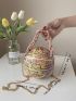 Allover Graphic Chain Circle Bag