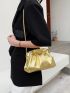 Metallic Snakeskin Embossed Drawstring Design Bucket Bag