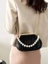 Mini Faux Pearl Decor Kiss Lock Chain Satchel Bag