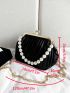 Mini Faux Pearl Decor Kiss Lock Chain Satchel Bag