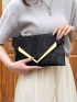 Glitter Metal Decor Flap Square Bag, Perfect Bride Purse For Wedding, Prom & Party Events