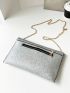 Glitter Metal Decor Flap Square Bag, Perfect Bride Purse For Wedding, Prom & Party Events