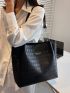 Letter Graphic Shoulder Tote Bag