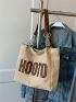 Letter Patch Decor Shoulder Tote Bag