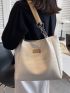 Geometric Embossed Letter Patch Decor Shoulder Tote Bag