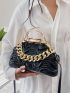 Crocodile Embossed Chain Decor Kiss Lock Satchel Bag