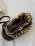 Crocodile Embossed Chain Decor Kiss Lock Satchel Bag