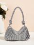Rhinestone Decor Hobo Bag
