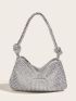 Rhinestone & Knot Decor Hobo Bag , Women's Glitter Clutch Purse, Elegant Handbag For Wedding Prom Party