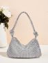 Rhinestone & Knot Decor Hobo Bag , Women's Glitter Clutch Purse, Elegant Handbag For Wedding Prom Party