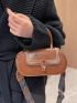 Geometric Strap Metal Lock Flap Satchel Bag