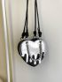 Metallic Heart Design Bead Decor Novelty Bag