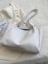 Letter Patch Detail Shoulder Tote Bag