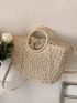 Drawstring Detail Straw Bag