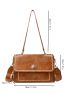 Embroidered Detail Flap Square Bag