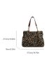 Leopard Pattern Letter Patch Decor Shoulder Tote Bag