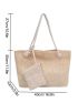 Double Handle Straw Bag Vacation With Small Pouch