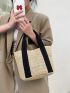 Two Tone Straw Bag Small Vacation Beach Bag