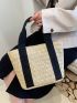 Two Tone Straw Bag Small Vacation Beach Bag