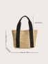 Two Tone Straw Bag Small Vacation Beach Bag