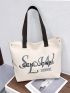 Letter Graphic Shoulder Tote Bag