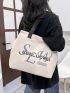 Letter Graphic Shoulder Tote Bag