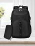 Men Honeycomb Pattern Release Buckle Decor Travel Backpack With Coin Purse