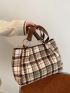 Plaid Pattern Shoulder Tote Bag