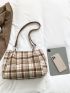 Plaid Pattern Shoulder Tote Bag