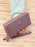 Letter Graphic Metal Decor Long Wallet