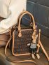 Letter Graphic Square Bag With Cartoon Rabbit Bag Charm