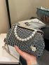 Rhinestone & Faux Pearl Decor Kiss Lock Chain Dome Bag