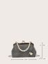Rhinestone & Faux Pearl Decor Kiss Lock Chain Dome Bag