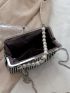 Rhinestone & Faux Pearl Decor Kiss Lock Chain Dome Bag