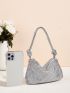 Rhinestone & Knot Decor Hobo Bag , Women's Glitter Clutch Purse, Elegant Handbag For Wedding Prom Party