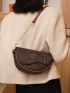 Letter Graphic Chain Flap Saddle Bag