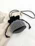 Mini Rhinestone Decor Drawstring Design Bucket Bag
