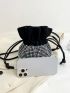Mini Rhinestone Decor Drawstring Design Bucket Bag