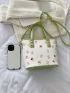 Floral Embroidered Contrast Binding Bucket Bag