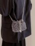 Faux Pearl & Rhinestone Decor Bucket Bag