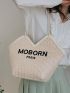Contrast Binding Letter Embroidered Straw Bag