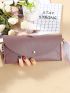 Litchi Embossed Snap Button Long Wallet