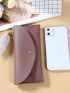 Litchi Embossed Snap Button Long Wallet