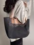 Colorblock Letter Embossed Shoulder Tote Bag
