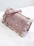 Floral Embroidered Faux Pearl Decor Flap Square Bag