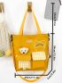 Medium Shoulder Bag Cartoon Pattern Letter Patch Decor Double Handle