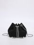 Rhinestone & Faux Pearl Decor Chain Bucket Bag